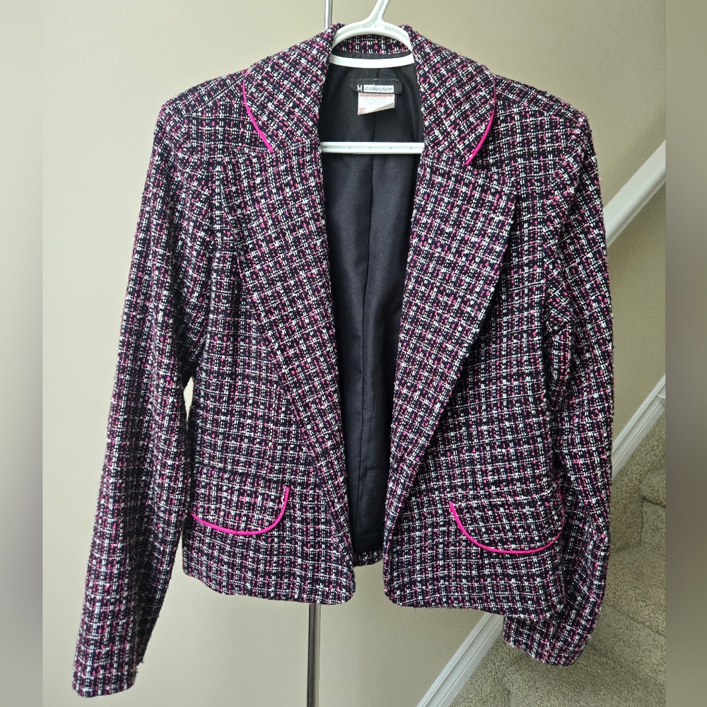 Chic Tweed Blazer with Pink Accents
